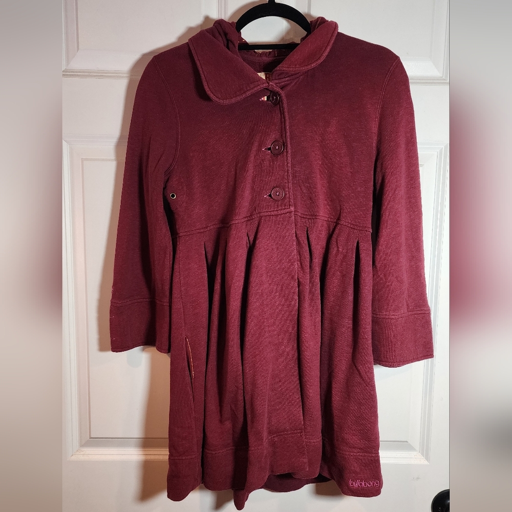Billabong Vintage Y2K Maroon Cotton Hooded Button Front Jacket M